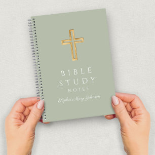 Personalized Sage Green Religious Cross Notebook