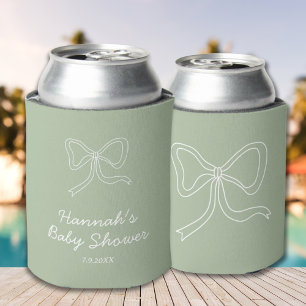 Personalized Sage Green Ribbon Baby Shower Favor Can Cooler