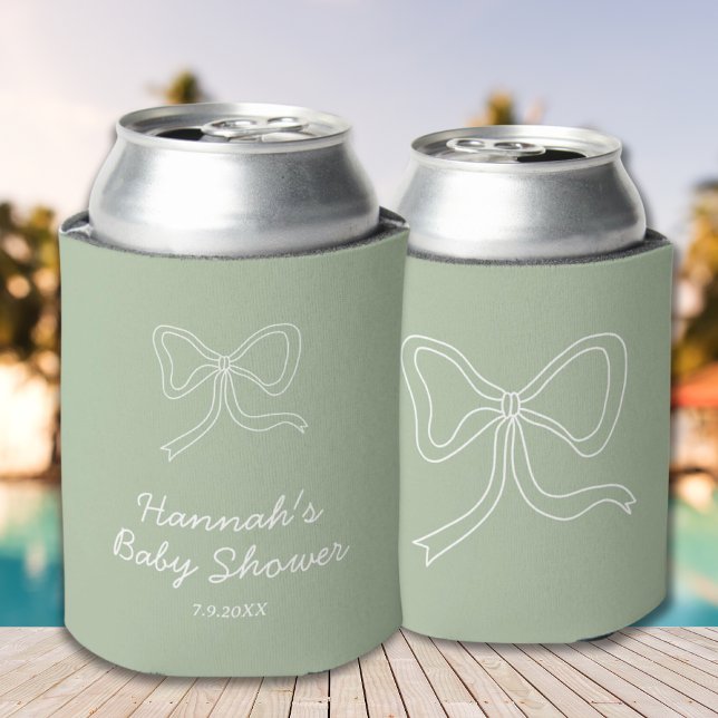 Personalized Sage Green Ribbon Baby Shower Favor Can Cooler (Personalized Sage Green Ribbon Baby Shower Favor Can Cooler)