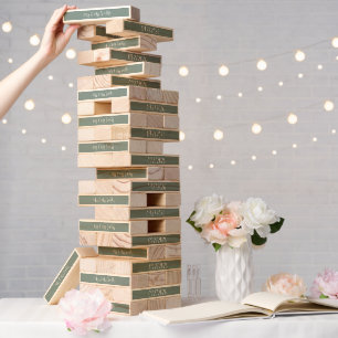 Personalized Sage Green Script Wedding Game Topple Tower