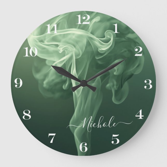 Personalized Sage Green Smoke Large Clock (Front)