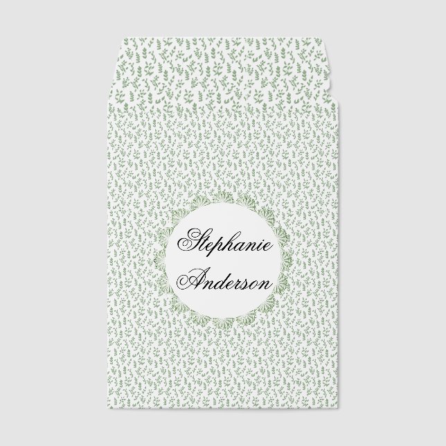 Personalized Sage Green Speckle Envelope – Name Mo Mailers (Front)