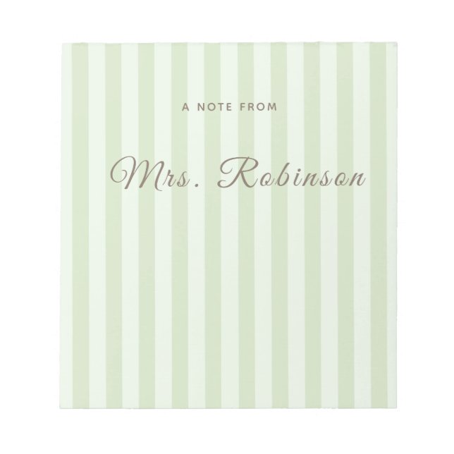 Personalized Sage Green Striped | Custom Name  Notepad (Front)