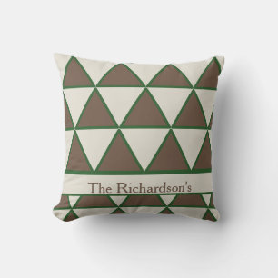 Personalized Sage Green Taupe Triangle Modern Chic Throw Pillow