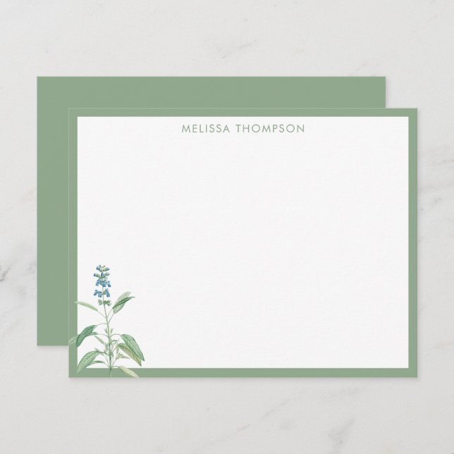 Personalized Sage Green Vintage  Note Card (Front/Back)