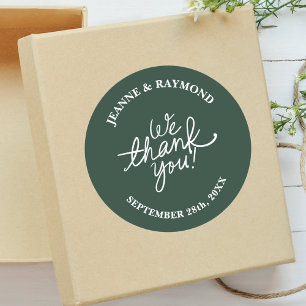 Personalized Sage Green We Thank You Wedding Favor Classic Round Sticker