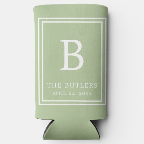 Personalized Sage Green Wedding Can Cooler