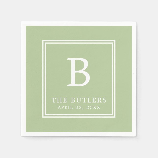Personalized Sage Green Wedding Paper Napkins (Front)