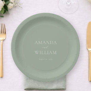 Personalized Sage Green Wedding Paper Plates