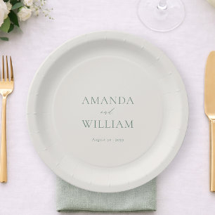 Personalized Sage Green Wedding Paper Plates