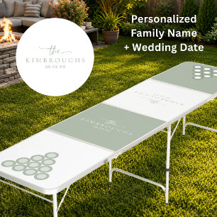 Personalized Sage Green White Elegant Wedding Beer Pong Table