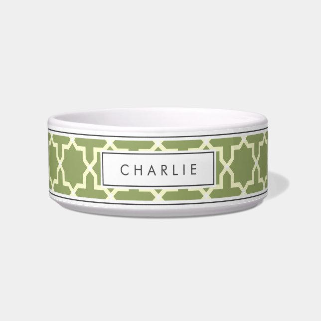 Personalized Sage Green & White Star Pattern Bowl (Front)