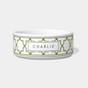 Personalized Sage Green & White Star Pattern Bowl
