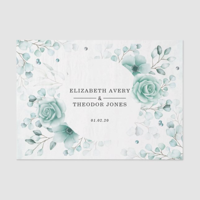 Personalized sage greens Floral Wedding Tissue Paper (Front)