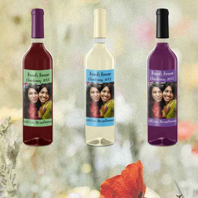 Personalized Sage Photo Friends Forever Wine Label (Creator Uploaded)