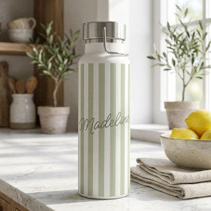 Personalized Sage Stripes Water Bottle with Name