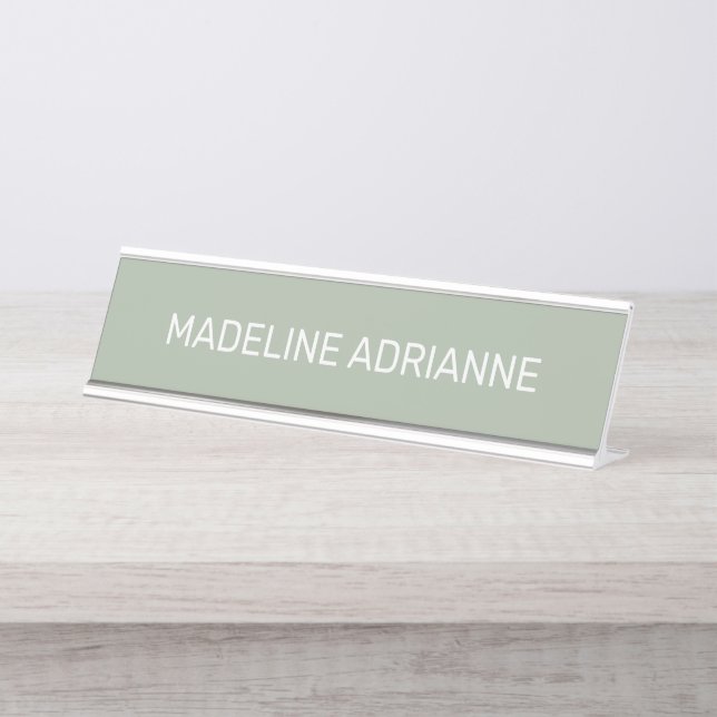 Personalized Sage & White Modern Desk Name Plate (Front)