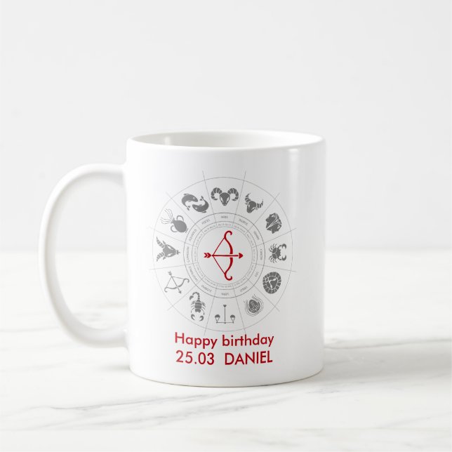 Personalized Sagittarius Zodiac Birthday Gift Coffee Mug (Left)