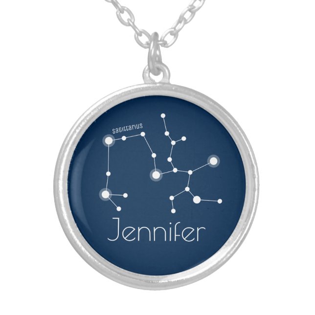 Personalized Sagittarius Zodiac Constellation Silver Plated Necklace (Front)
