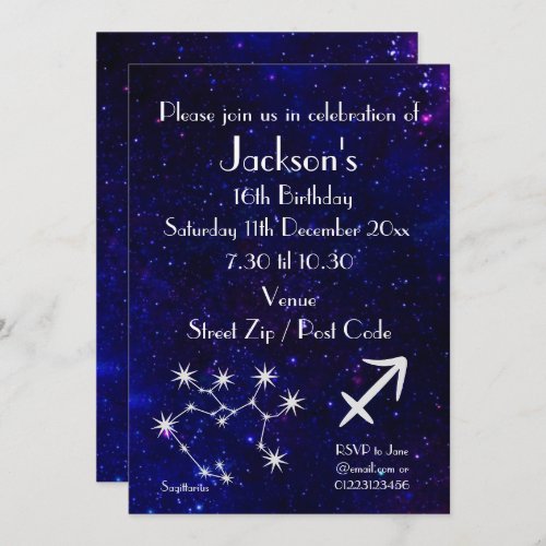 Personalized Sagittarius Zodiac Galaxy Party Invitation