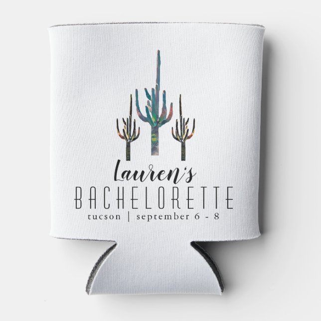 Personalized Saguaro Cactus Bachelorette Can Cooler (Front)