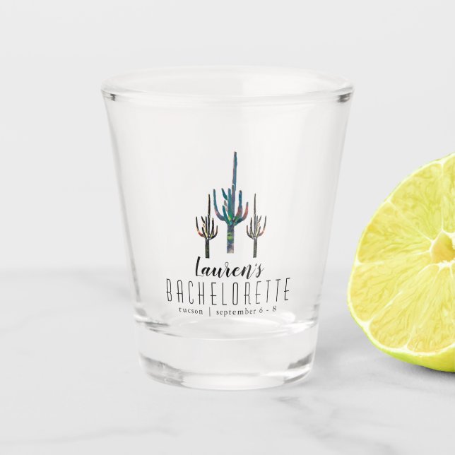 Personalized Saguaro Cactus Bachelorette Shot Glass (Front)