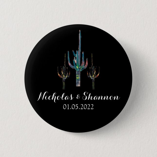 Personalized Saguaro Cactus Wedding Button (Front)