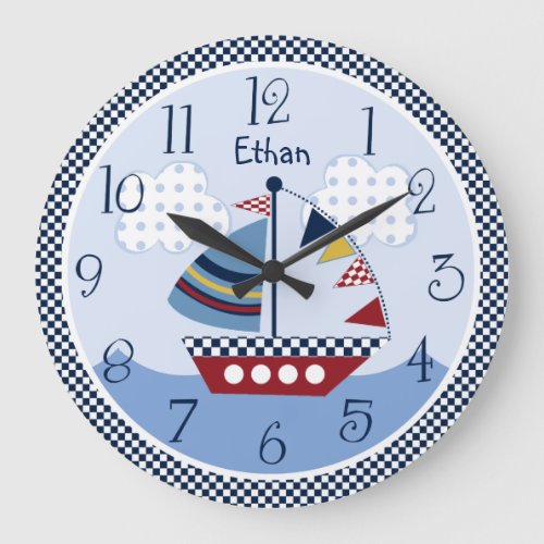 Personalized Sail AwayNauticalBoats Baby Clock