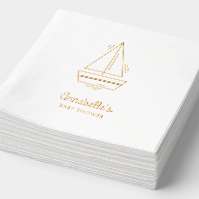 Personalized Sail Boat Baby Shower Gold Napkins (Detail)