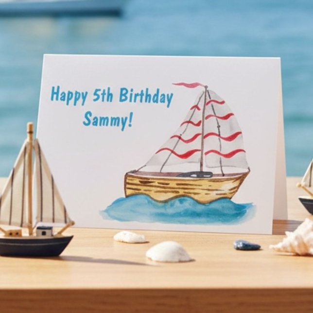 Personalized Sailboat 5th Birthday for Boys Card (Creator Uploaded)