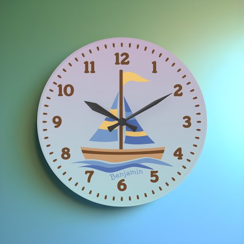 Personalized Sailboat Wall Clock for Kids Room