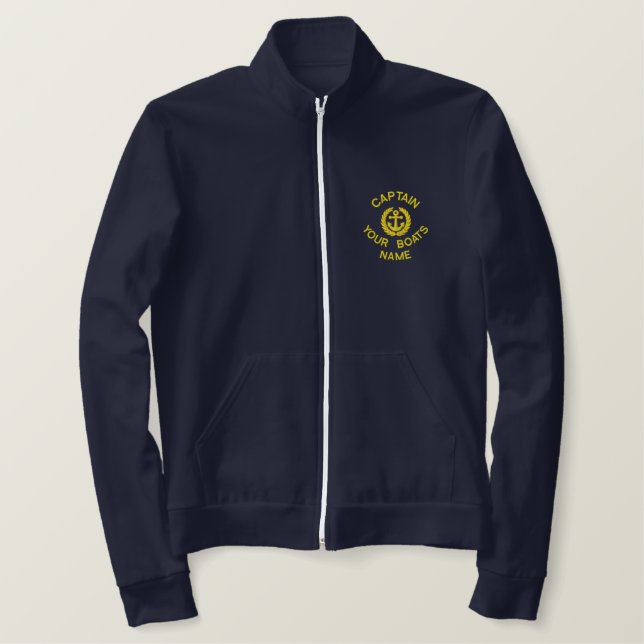 Personalized sailing boat captain and anchor embroidered jacket (Design Front)