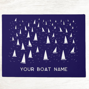 Personalized Sailing Boat Name Nautical Navy Blue Doormat