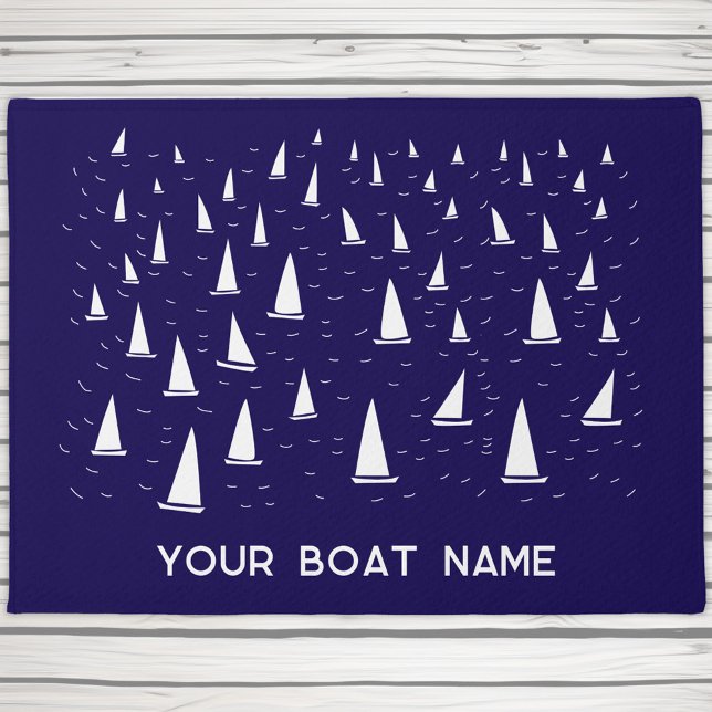 Personalized Sailing Boat Name Nautical Navy Blue Doormat (Personalized family or boat name sailing yacht nautical navy blue doormat)