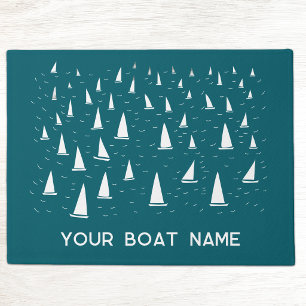 Personalized Sailing Boat Name Nautical Teal Green Doormat