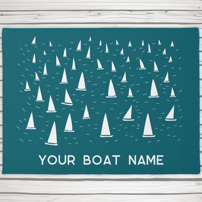 Personalized Sailing Boat Name Nautical Teal Green Doormat (Personalized boat name nautical sailing yacht race doormat)