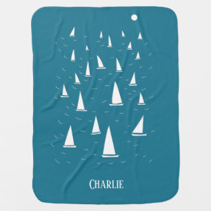 Personalized Sailing Boat Nautical Baby Blanket