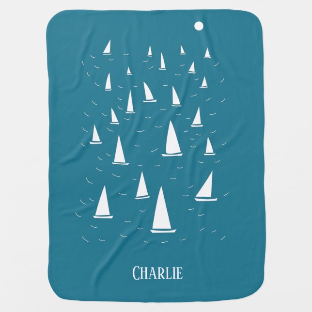 Personalized Sailing Boat Nautical Baby Blanket (Front)