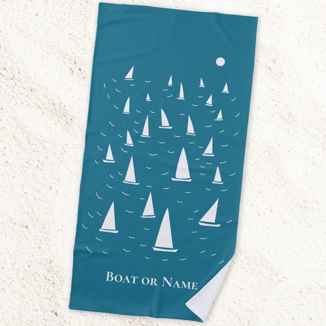 Personalized Sailing Boat Nautical Beach Towel (Sailing boat personalized beach towel)