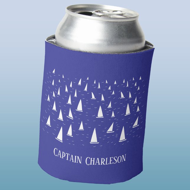 Personalized Sailing Boat Nautical Can Cooler (Sailing boat personalized boat captain yacht can cooler)