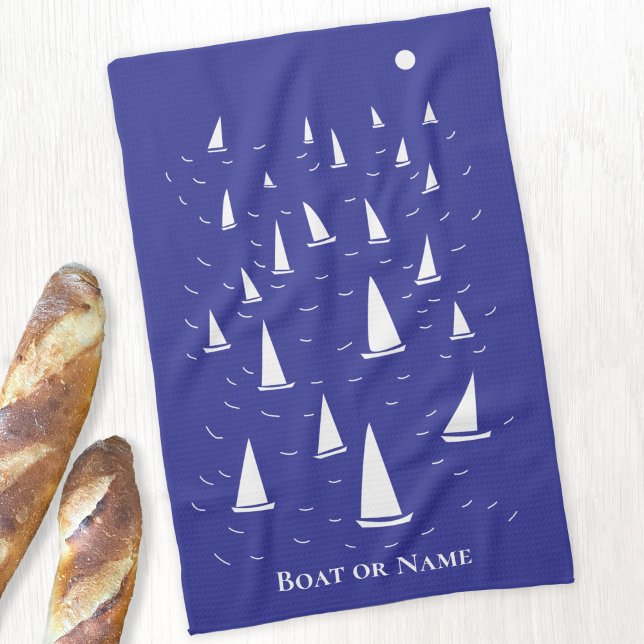 Personalized Sailing Boat Nautical Kitchen Towel (Sailing boat yacht personalized boat name kitchen towel)