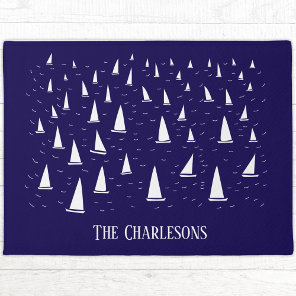 Personalized Sailing Boat Nautical Navy Blue Doormat