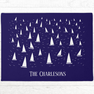 Personalized Sailing Boat Nautical Navy Blue Doormat