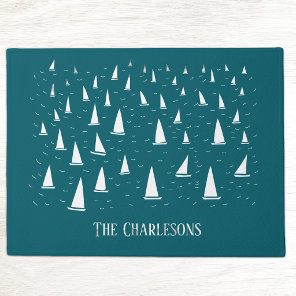 Personalized Sailing Boat Nautical Teal Green Doormat