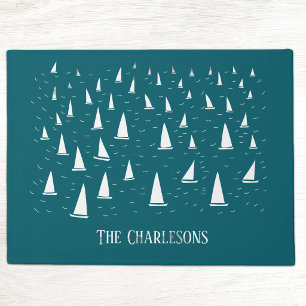Personalized Sailing Boat Nautical Teal Green Doormat