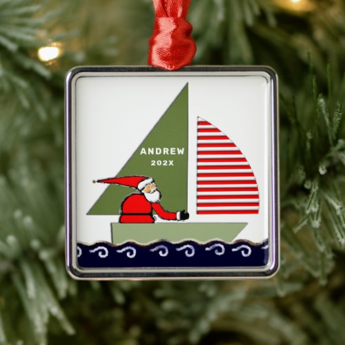Personalized Sailing Holiday Gift Metal Ornament