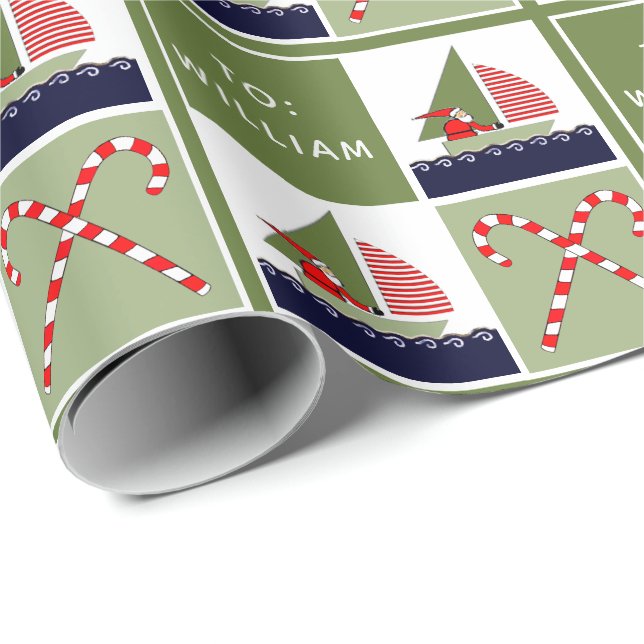 Personalized Sailing Sailboat Holiday Gift Wrapping Paper (Roll Corner)