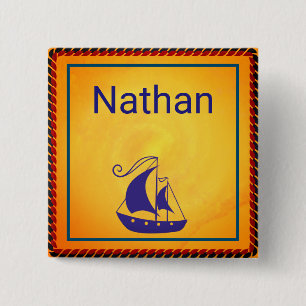 Personalized Sailing Ship with Rope Frame Button