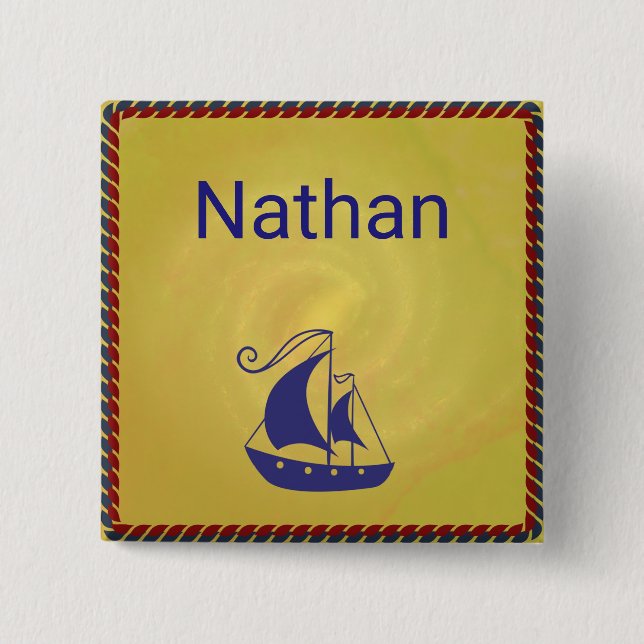 Personalized Sailing Ship with Rope Frame Button (Front)