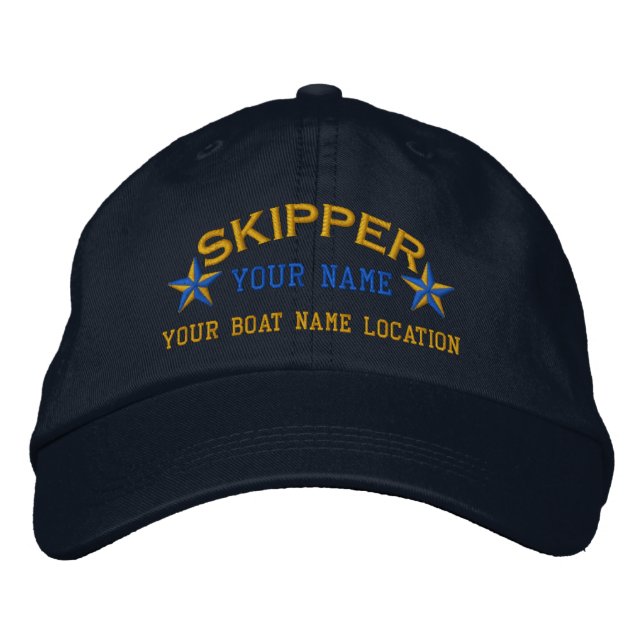 Personalized Sailing Skipper Stars Embroidered Baseball Cap (Front)